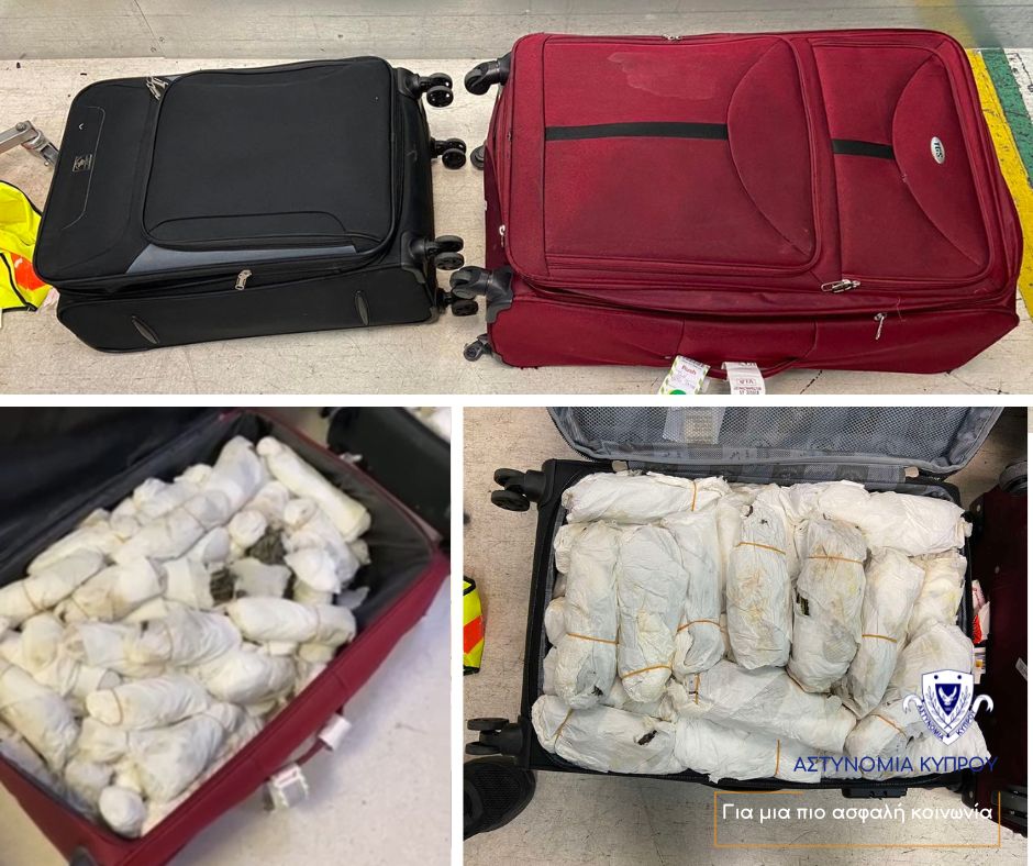 43 kilos of drugs in suitcases at Larnaca airport